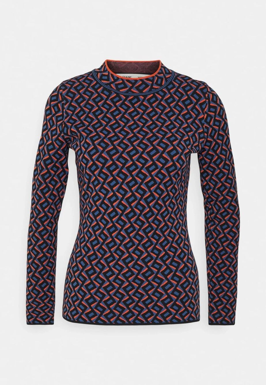 Diane von Fürstenberg DVF Mock Neck Knit Top M Designer 70s Retro Vintage